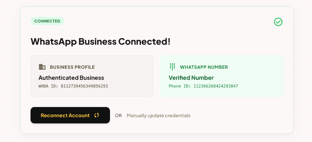 WhatsApp Business Connected Setup UI